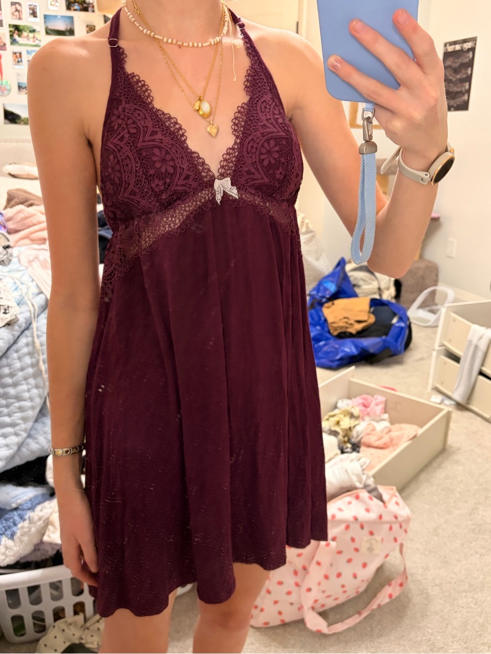 Victoria's Secret Deep Burgundy Lace Halter Mini Dress